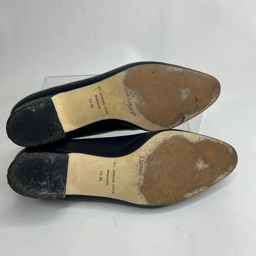 Etienne Aigner Madison Navy Blue Leather Block Heel Pumps Shoes Made Spain 6.5M